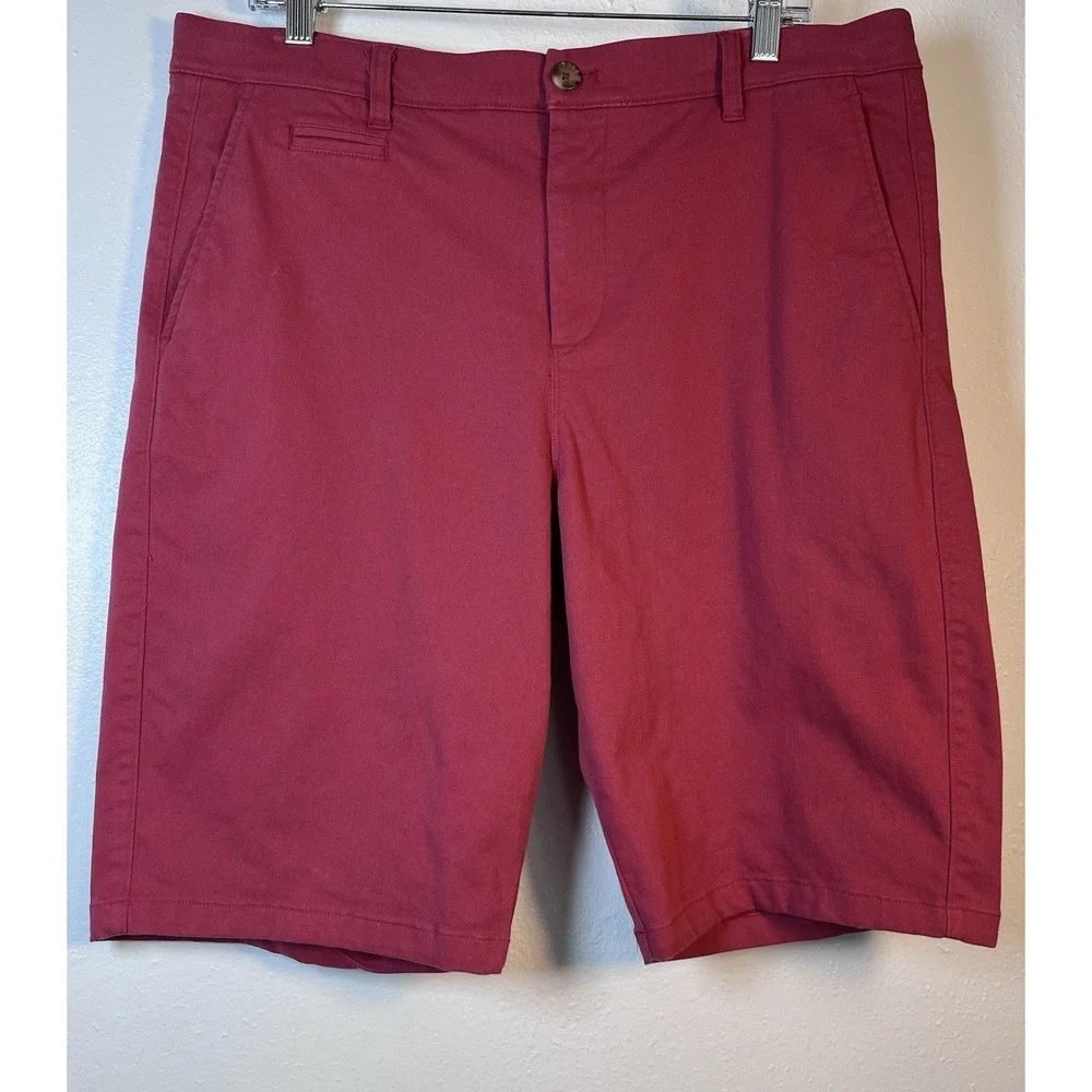 JOHNNIE-O Sz 34 Shorts Neal Malibu Red Flat Front Chino Stretch Twill *Flaw*